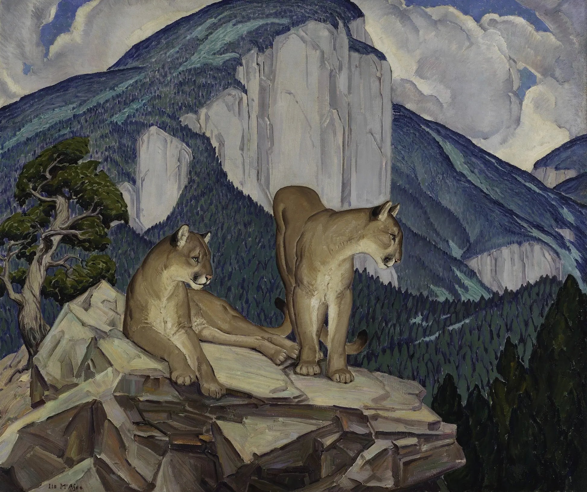 {{ product_title }} Fine Art Print | {{ product_vendor }} Jakero77 Ila McAfee Turner - Mountain Lions (1933-34) Signed - 17" x 22" Fine Art Print Art Print  Jakero77