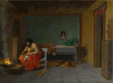 {{ product_title }} Fine Art Print | {{ product_vendor }} Jakero77 J L Gerome - Story of Anacreon 2 Young Love's Shivering Limbs the Embers (1899) Signed - 17" x 22" Fine Art Print Art Print  Jakero77