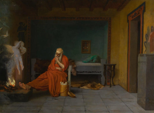 {{ product_title }} Fine Art Print | {{ product_vendor }} Jakero77 J L Gerome - Story of Anacreon 4 The Poet Dreams of Cupid by the Fire (1899) Signed - 17"x22" Fine Art Print Art Print  Jakero77