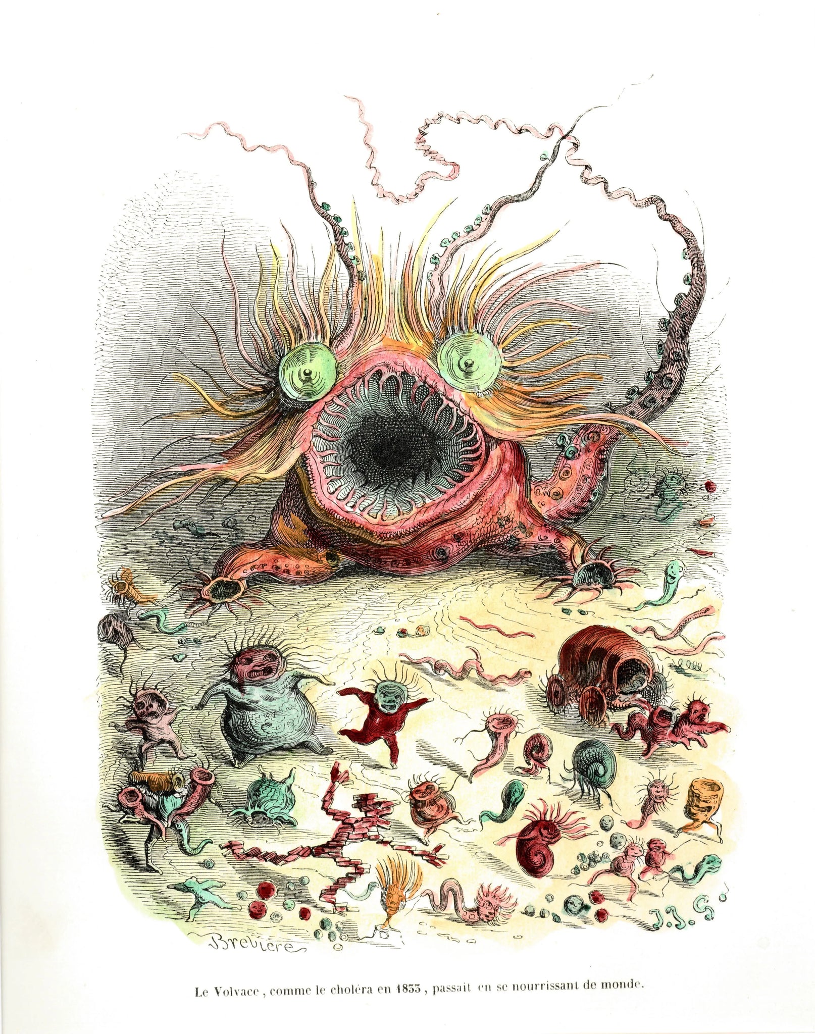 {{ product_title }} Fine Art Print | {{ product_vendor }} Jakero77 J.J. Grandville - The Monster Illustration COLOR (1842) - 17"x22" Fine Art Print Art Print  Jakero77