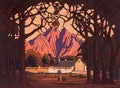 {{ product_title }} Fine Art Print | {{ product_vendor }} Jakero77 Jacobus Hendrik Pierneef - Farm Jonkershoek with Twin Peaks Beyond Stellenbosch (1928) - 17"x22" Fine Art Print Art Print  Jakero77