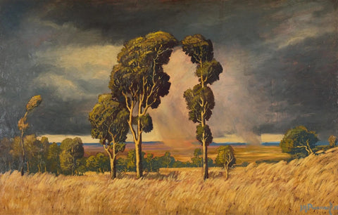 {{ product_title }} Fine Art Print | {{ product_vendor }} Jakero77 Jacobus Hendrik Pierneef - Summer Rain in the Bushveld (1918) - 17" x 22" Print Art Print  Jakero77
