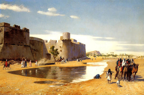 {{ product_title }} Fine Art Print | {{ product_vendor }} Jakero77 Jean Leon Gerome -An Arab Caravan Outside a Fortified Town, Egypt Signed - 17"x22" Fine Art Print Art Print  Jakero77