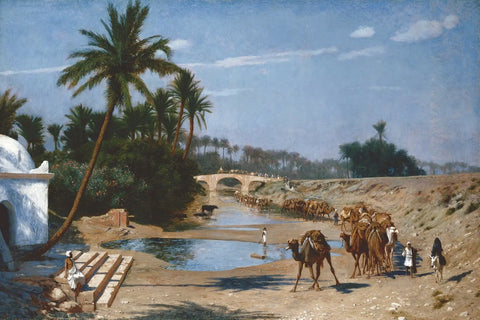 {{ product_title }} Fine Art Print | {{ product_vendor }} Jakero77 Jean Leon Gerome - An Arab Caravan (Signed) Camels - 17" x 22" Fine Art Print Art Print  Jakero77