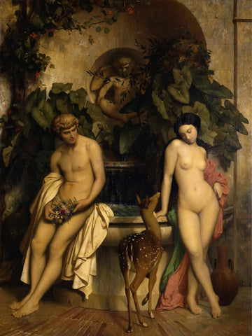 {{ product_title }} Fine Art Print | {{ product_vendor }} Jakero77 Jean Leon Gerome - An Idyll, Daphnis and Chloe (1852) Signed - 17"x22" Art Print Art Print  Jakero77