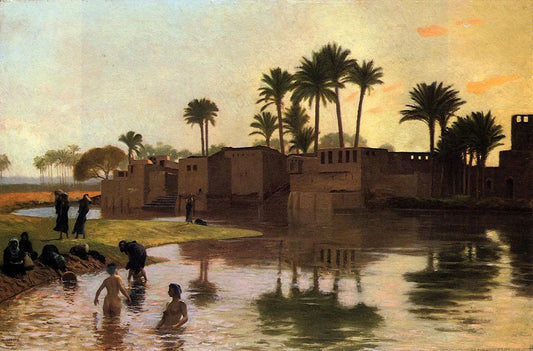 {{ product_title }} Fine Art Print | {{ product_vendor }} Jakero77 Jean Leon Gerome - Bathers by the Edge of a River Nude Signed - 17" x 22" Print Art Print  Jakero77