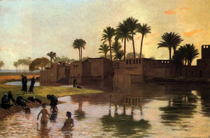 {{ product_title }} Fine Art Print | {{ product_vendor }} Jakero77 Jean Leon Gerome - Bathers by the Edge of a River Nude Signed - 17" x 22" Print Art Print  Jakero77
