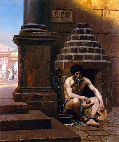 {{ product_title }} Fine Art Print | {{ product_vendor }} Jakero77 Jean Leon Gerome - Cave Canem (1881) Man Chained Down - 17" x 22" Fine Art Print Art Print  Jakero77