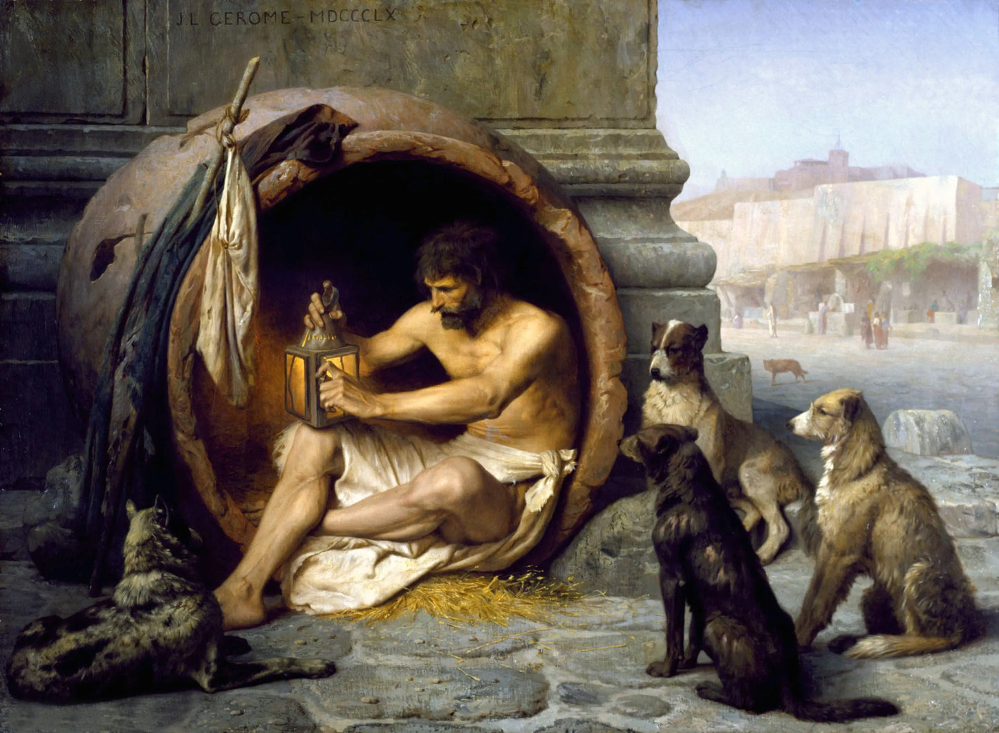 {{ product_title }} Fine Art Print | {{ product_vendor }} Jakero77 Jean Leon Gerome - Diogenes with Dogs (1860) Signed - 17" x 22" Fine Art Print Art Print  Jakero77