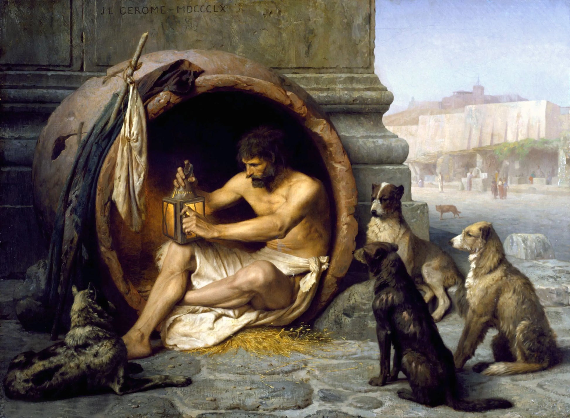 {{ product_title }} Fine Art Print | {{ product_vendor }} Jakero77 Jean Leon Gerome - Diogenes with Dogs (1860) Signed - 17" x 22" Fine Art Print Art Print  Jakero77