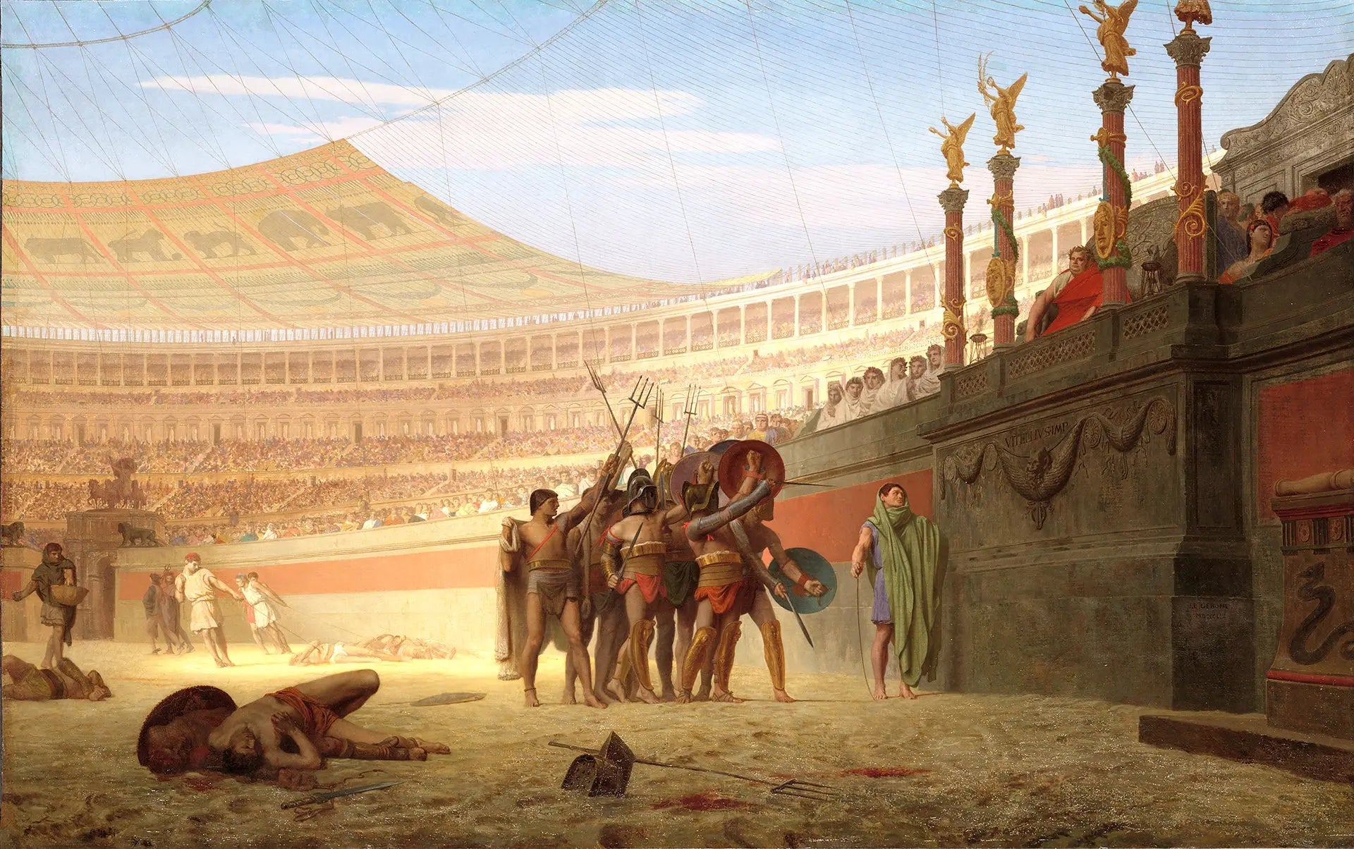 {{ product_title }} Fine Art Print | {{ product_vendor }} Jakero77 Jean Leon Gerome - Hail Caesar, We Who Are About to Die Salute You (1859) Signed - 17"x 22" Fine Art Print Art Print  Jakero77