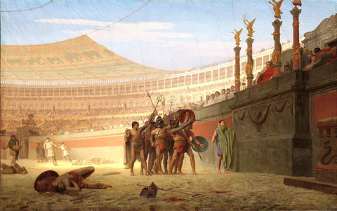 {{ product_title }} Fine Art Print | {{ product_vendor }} Jakero77 Jean Leon Gerome - Hail Caesar, We Who Are About to Die Salute You (1859) Signed - 17"x 22" Fine Art Print Art Print  Jakero77
