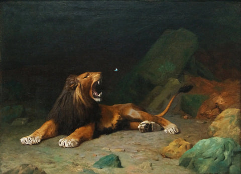{{ product_title }} Fine Art Print | {{ product_vendor }} Jakero77 Jean Leon Gerome - Lion Snapping at a Butterfly (1889) - 17" x 22" Fine Art Print Art Print  Jakero77