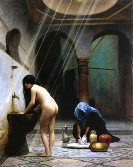 {{ product_title }} Fine Art Print | {{ product_vendor }} Jakero77 Jean Leon Gerome - Moorish Bath, Turkish Woman Bathing Nude (Signed) - 17" x 22" Fine Art Print Art Print  Jakero77