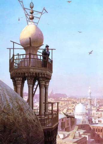 {{ product_title }} Fine Art Print | {{ product_vendor }} Jakero77 Jean Leon Gerome - Muezzin Calling from Top of Minaret Faithful to Prayer (1879) - 17"x22" Fine Art Print Art Print  Jakero77