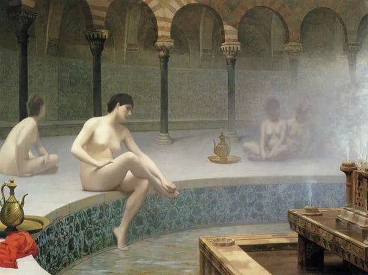 {{ product_title }} Fine Art Print | {{ product_vendor }} Jakero77 Jean Leon Gerome - Nude Bath, A Woman Bathing Her Feet - 17" x 22" Fine Art Print Art Print  Jakero77
