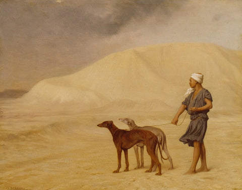 {{ product_title }} Fine Art Print | {{ product_vendor }} Jakero77 Jean Leon Gerome - On The Desert, Nubian with Pharaoh Hounds (1867) Signed - 17"x22" Fine Art Print Art Print  Jakero77