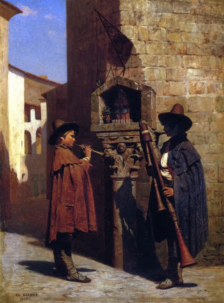 {{ product_title }} Fine Art Print | {{ product_vendor }} Jakero77 Jean Leon Gerome - Pifferari Flute Music (1857) Signed - 17" x 22" Fine Art Print Art Print  Jakero77