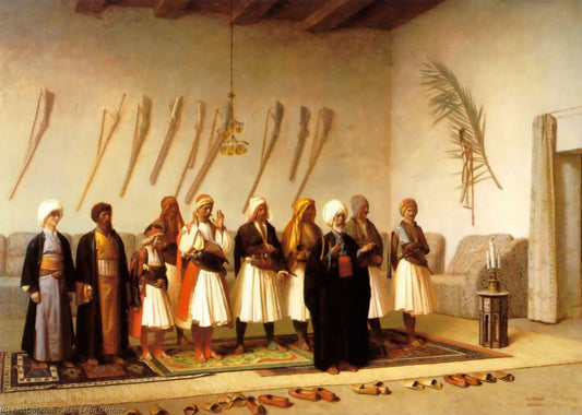 {{ product_title }} Fine Art Print | {{ product_vendor }} Jakero77 Jean Leon Gerome - Prayer in the House of an Arnaut Chief Signed - 17"x22" Print Art Print  Jakero77