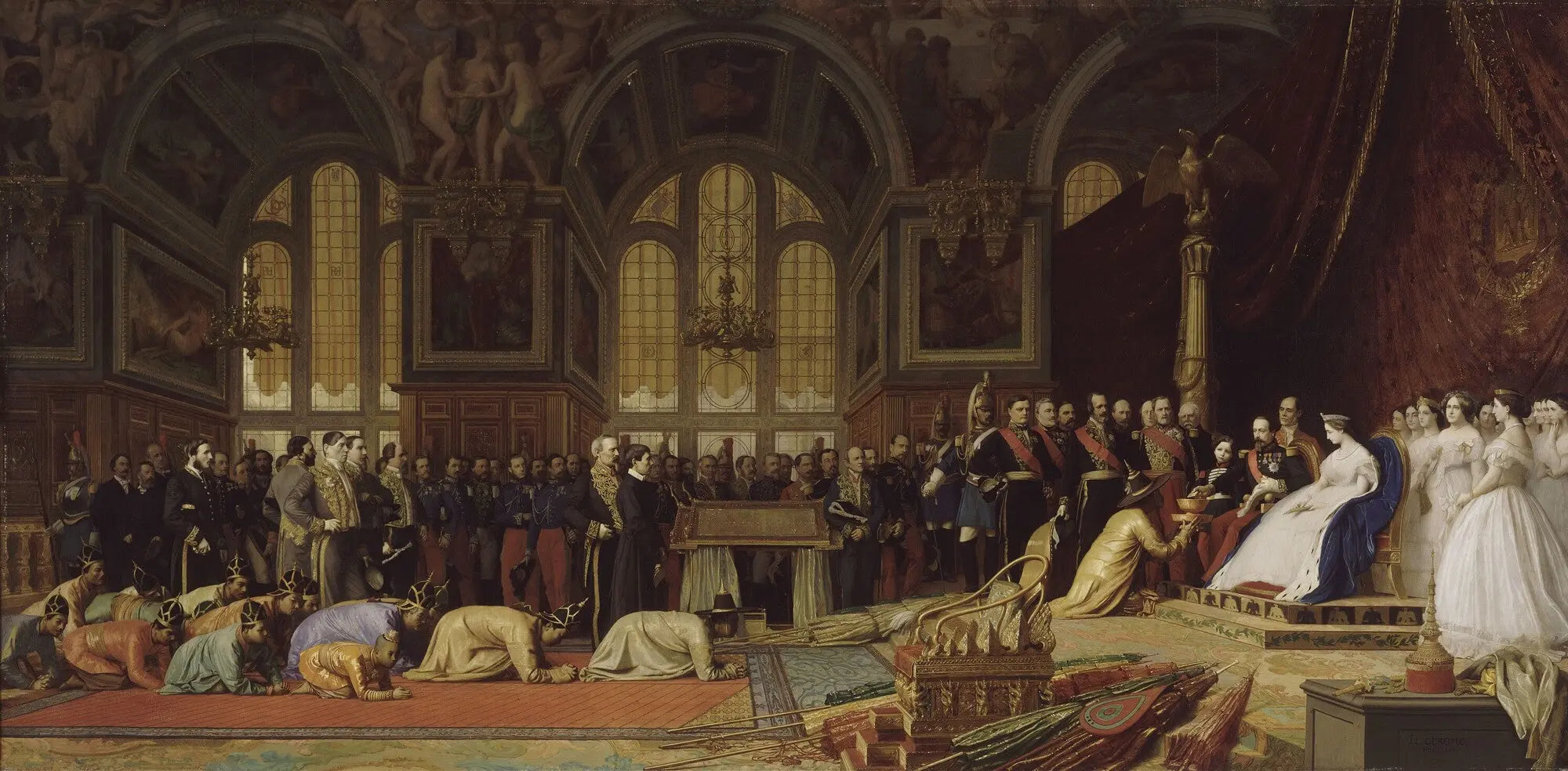 {{ product_title }} Fine Art Print | {{ product_vendor }} Jakero77 Jean Leon Gerome - Reception Siamese Ambassadors Napoleon III Palace Signed (1861) - 17"x22" Fine Art Print Art Print  Jakero77