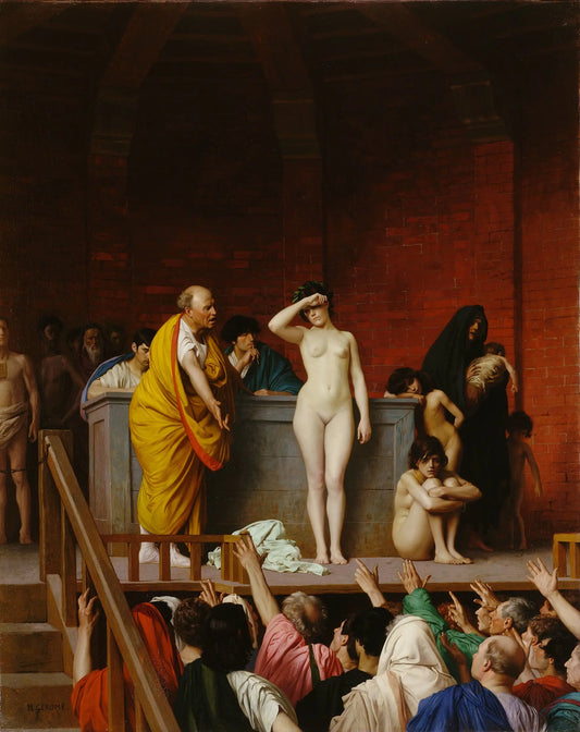 {{ product_title }} Fine Art Print | {{ product_vendor }} Jakero77 Jean Leon Gerome - Slave Market in Rome (1884) Nude Female Signed - 17" x 22" Print Art Print  Jakero77