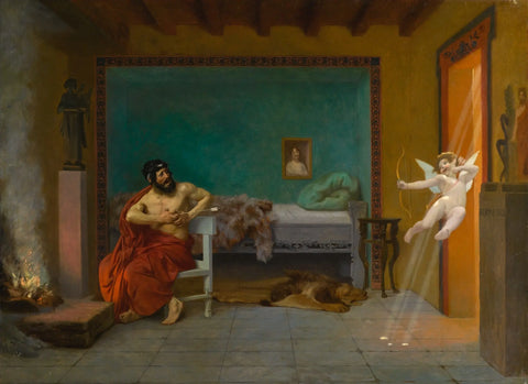 {{ product_title }} Fine Art Print | {{ product_vendor }} Jakero77 Jean Leon Gerome - Story of Anacreon 3 Cupid Runs Out the Door (1899) Signed - 17"x22" Fine Art Print Art Print  Jakero77