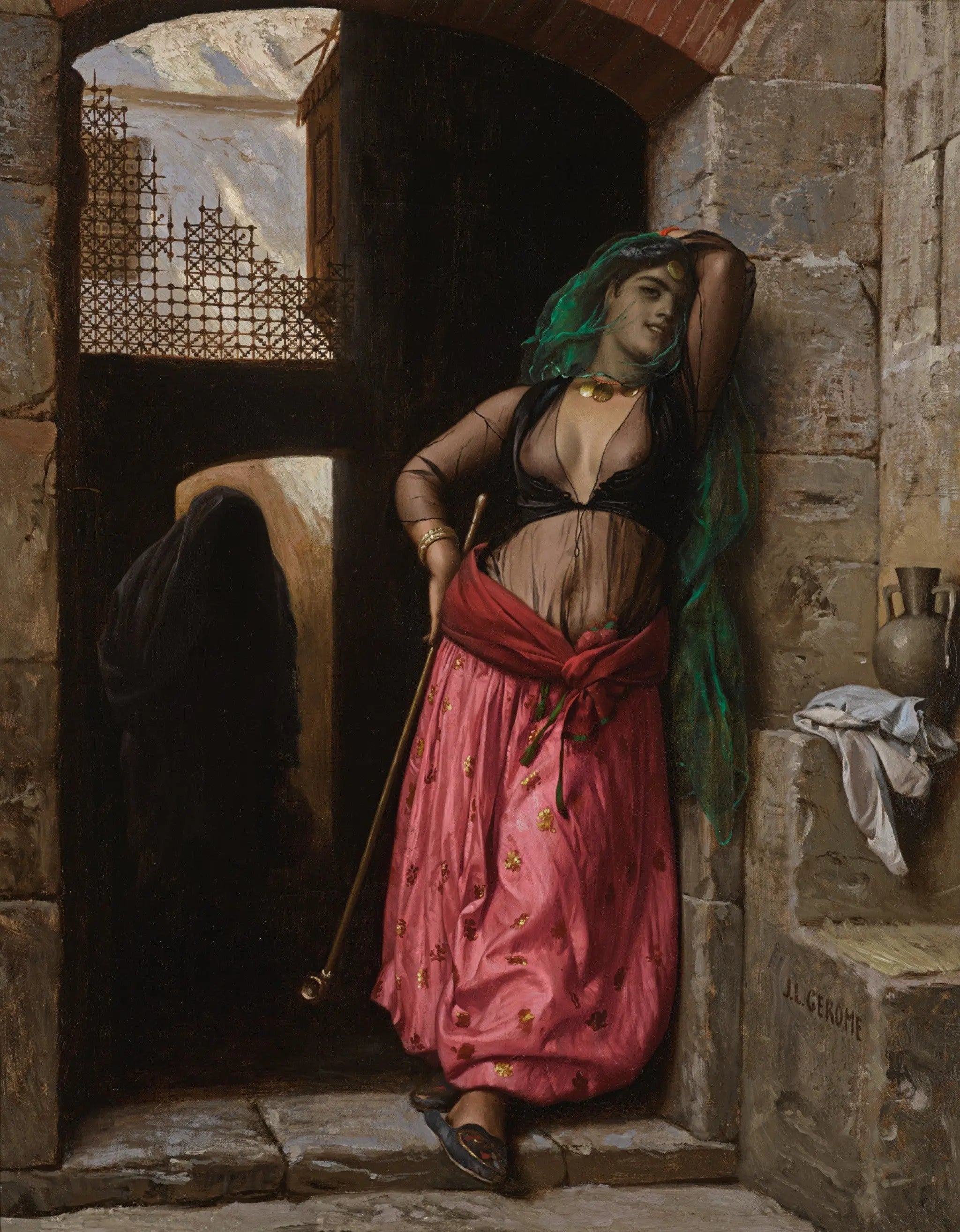 {{ product_title }} Fine Art Print | {{ product_vendor }} Jakero77 Jean Leon Gerome - The Almeh with Pipe Nude (1871) Signed - 17"x22" Fine Art Print Art Print  Jakero77