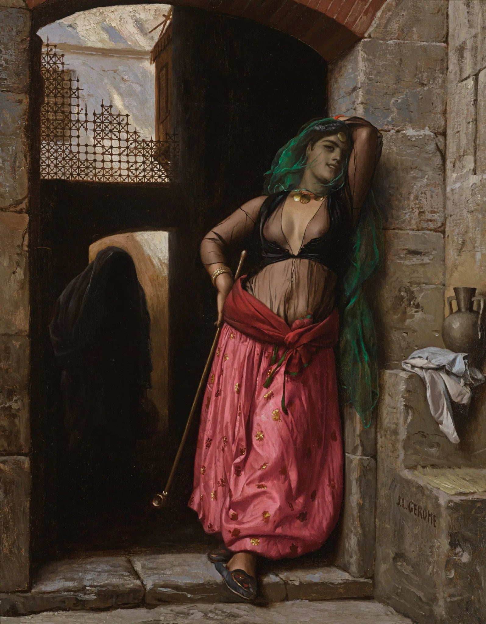 {{ product_title }} Fine Art Print | {{ product_vendor }} Jakero77 Jean Leon Gerome - The Almeh with Pipe Nude (1871) Signed - 17"x22" Fine Art Print Art Print  Jakero77
