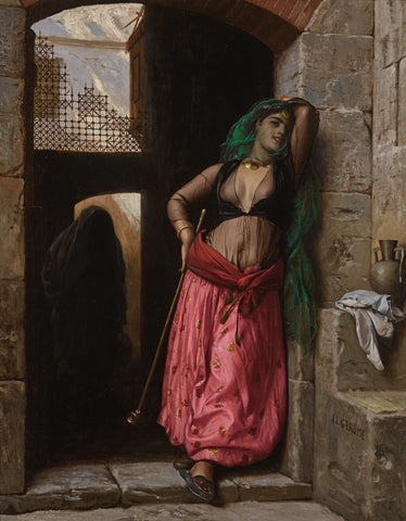{{ product_title }} Fine Art Print | {{ product_vendor }} Jakero77 Jean Leon Gerome - The Almeh with Pipe Nude (1871) Signed - 17"x22" Fine Art Print Art Print  Jakero77