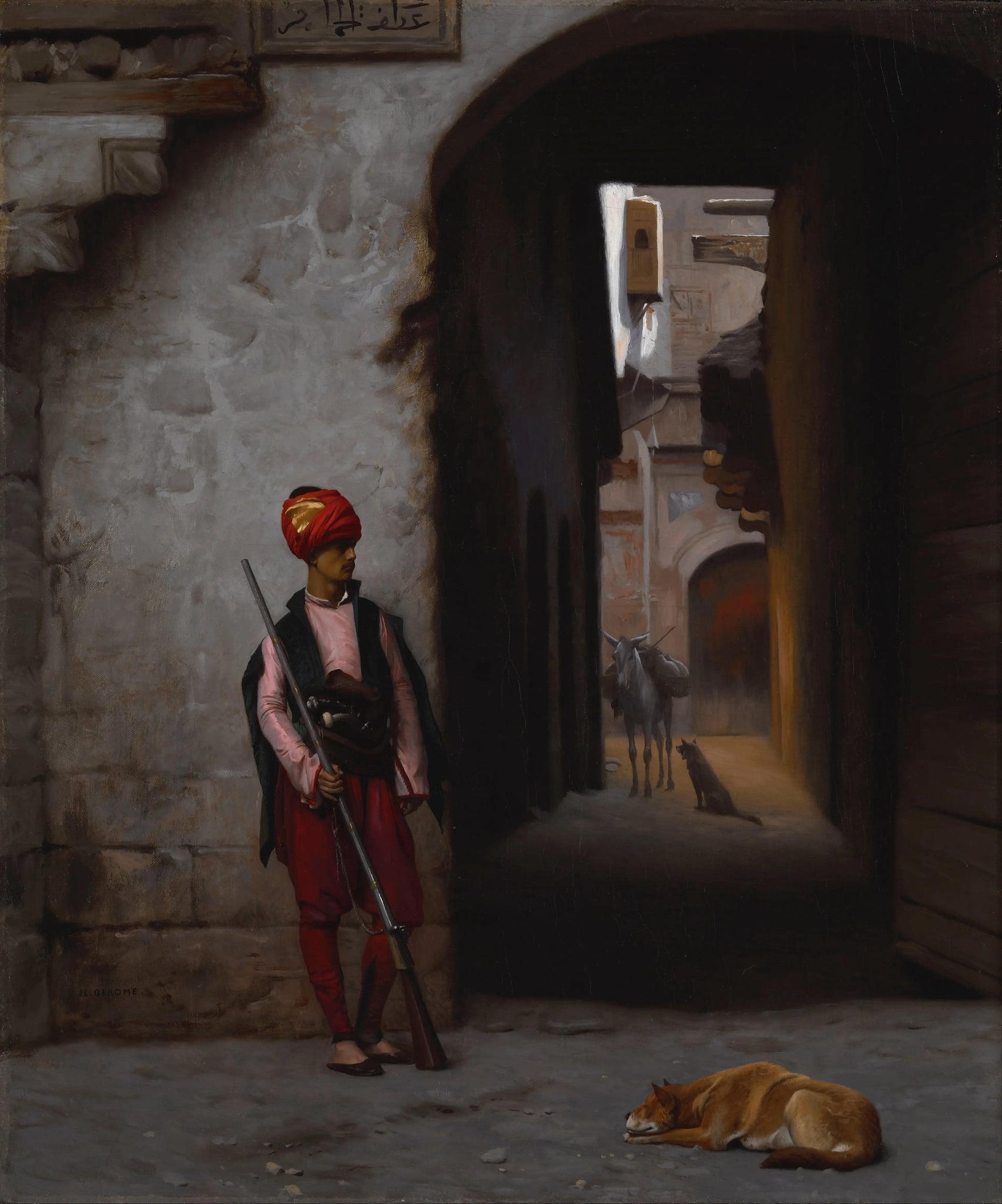 {{ product_title }} Fine Art Print | {{ product_vendor }} Jakero77 Jean Leon Gerome - The Guard and Dog (Signed) - 17" x 22" Fine Art Print Art Print  Jakero77