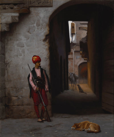 {{ product_title }} Fine Art Print | {{ product_vendor }} Jakero77 Jean Leon Gerome - The Guard and Dog (Signed) - 17" x 22" Fine Art Print Art Print  Jakero77