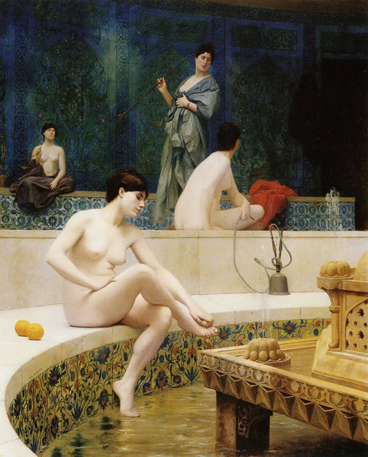 {{ product_title }} Fine Art Print | {{ product_vendor }} Jakero77 Jean Leon Gerome - The Harem Bath, Woman Bathing Her Feet Signed - 17"x22" Print Art Print  Jakero77