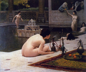 {{ product_title }} Fine Art Print | {{ product_vendor }} Jakero77 Jean Leon Gerome - The Hookah Lighter Nudes (1898) Signed - 17"x22" Fine Art Print Art Print  Jakero77