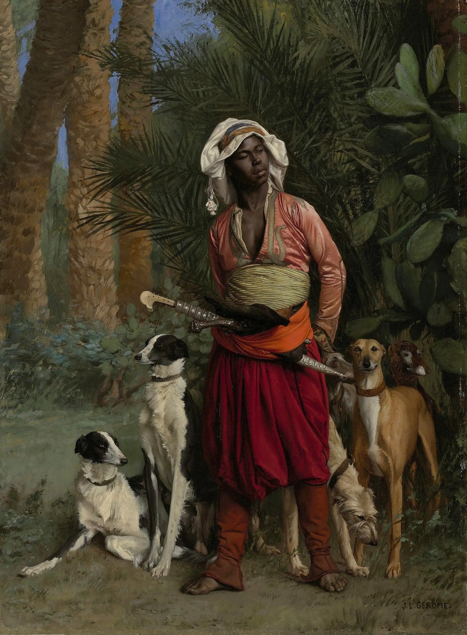 {{ product_title }} Fine Art Print | {{ product_vendor }} Jakero77 Jean Leon Gerome - The Negro Master of the Hounds (1871) Signed - 17" x 22" Print Art Print  Jakero77