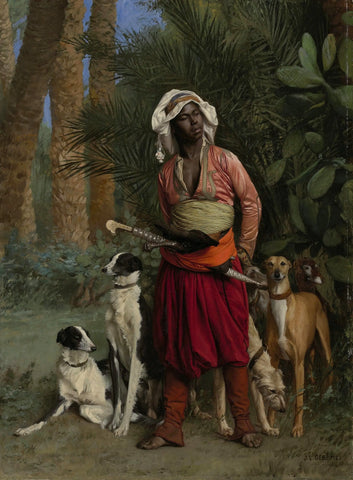{{ product_title }} Fine Art Print | {{ product_vendor }} Jakero77 Jean Leon Gerome - The Negro Master of the Hounds (1871) Signed - 17" x 22" Print Art Print  Jakero77