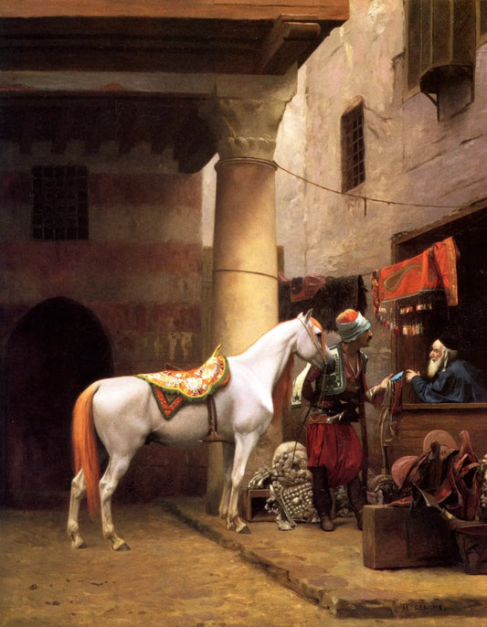 {{ product_title }} Fine Art Print | {{ product_vendor }} Jakero77 Jean Leon Gerome - The Saddle Bazaar, Cairo (1883) Signed - 17"x22" Fine Art Print Art Print  Jakero77
