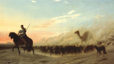 {{ product_title }} Fine Art Print | {{ product_vendor }} Jakero77 Jean Leon Gerome - The Syrian Shepherd Leading Flock - 17" x 22" Fine Art Print Art Print  Jakero77