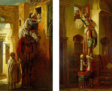 {{ product_title }} Fine Art Print | {{ product_vendor }} Jakero77 Jean Leon Gerome - The Tryst, Two Panels (1840 & 1844) Signed - 17" x 22" Print Art Print  Jakero77