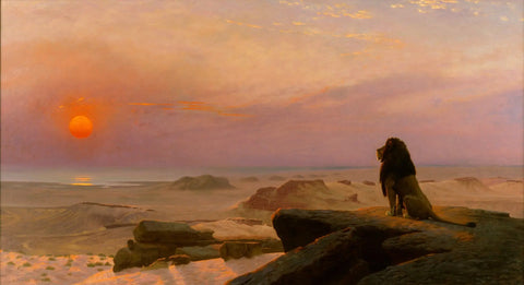 {{ product_title }} Fine Art Print | {{ product_vendor }} Jakero77 Jean Leon Gerome - The Two Majesties (1883) Signed Lion Staring at Sun - 17" x 22" Fine Art Print Art Print  Jakero77