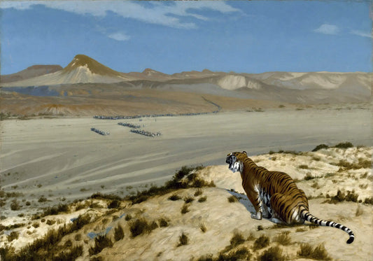 {{ product_title }} Fine Art Print | {{ product_vendor }} Jakero77 Jean Leon Gerome - Tiger on the Watch (1888) Signed - 17" x 22" Fine Art Print Art Print  Jakero77