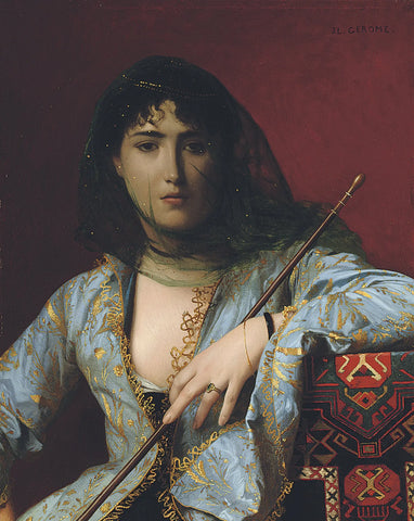 {{ product_title }} Fine Art Print | {{ product_vendor }} Jakero77 Jean Leon Gerome - Veiled Circassian Lady (1876) Signed - 17"x22" Fine Art Print Art Print  Jakero77