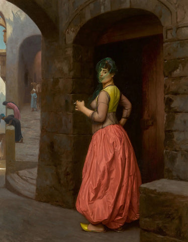 {{ product_title }} Fine Art Print | {{ product_vendor }} Jakero77 Jean Leon Gerome - Woman from Cairo Smoking a Cigarette (1882) Signed - 17" x 22" Fine Are Print Art Print  Jakero77