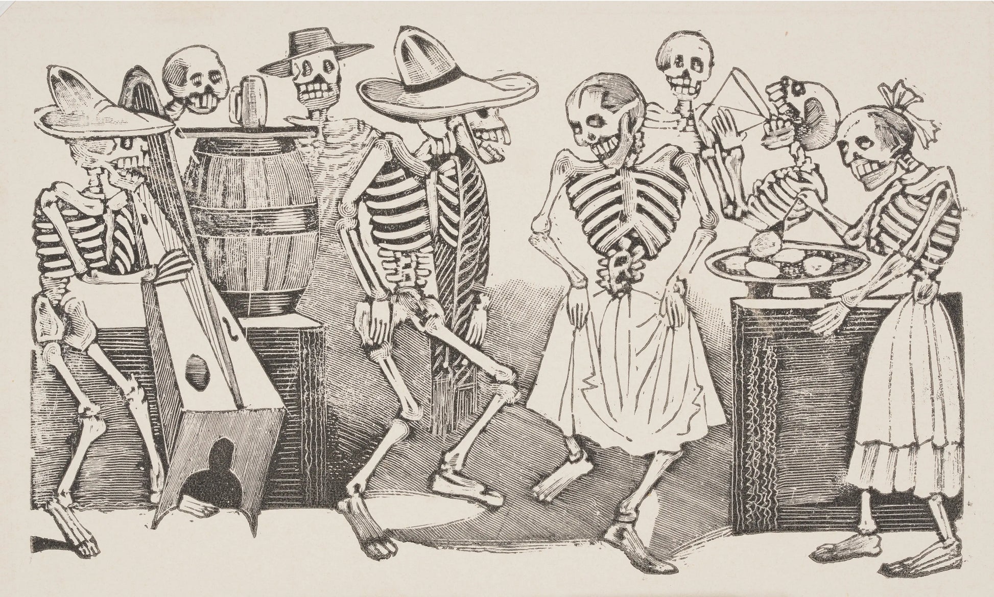{{ product_title }} Fine Art Print | {{ product_vendor }} Jakero77 Jose Guadalupe Posada - Happy Dance Wild Party Calaveras (1900) - 17"x22" Print Art Print  Jakero77