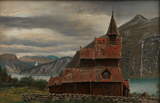 {{ product_title }} Fine Art Print | {{ product_vendor }} Jakero77 Knud Baade - Urnes Stave Church in Sogn (1832) - 17" x 22" Fine Art Print Art Print  Jakero77
