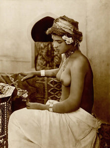 {{ product_title }} Fine Art Print | {{ product_vendor }} Jakero77 Lehnert & Landrock - Nude Moroccan Woman Holding Flowers (1909) - 17"x22" Print Art Print  Jakero77