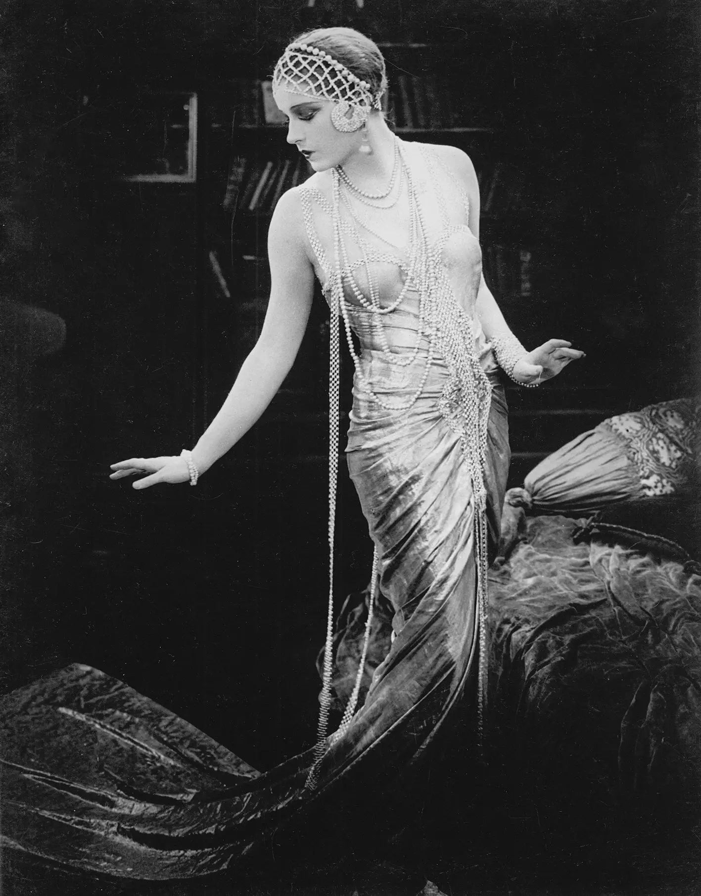 {{ product_title }} Fine Art Print | {{ product_vendor }} Jakero77 Lili Damita Mysterious Elegant Pearls 1920s Hollywood Dress 17" x 22" Art Print Art Print  Jakero77