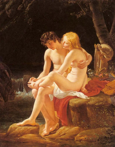 {{ product_title }} Fine Art Print | {{ product_vendor }} Jakero77 Louis Hersent - Daphnis and Chloe Nude (1842) - 17" x 22" Fine Art Print Art Print  Jakero77