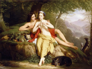 {{ product_title }} Fine Art Print | {{ product_vendor }} Jakero77 Louis Hersent - Daphnis and Chloe (1842) Nudes - 17" x 22" Fine Art Print Art Print  Jakero77