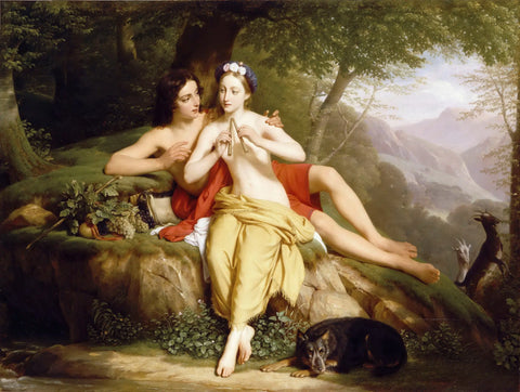 {{ product_title }} Fine Art Print | {{ product_vendor }} Jakero77 Louis Hersent - Daphnis and Chloe (1842) Nudes - 17" x 22" Fine Art Print Art Print  Jakero77