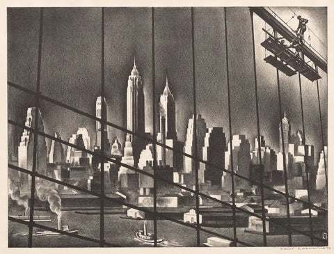{{ product_title }} Fine Art Print | {{ product_vendor }} Jakero77 Louis Lozowick - Through Brooklyn Bridge Cables (1938) Signed - 17" x 22" Print Art Print  Jakero77